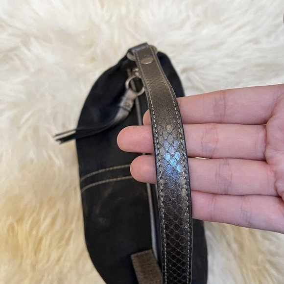 Vintage Y2k Coach Black Glitter Python Leather Handle Mini Hand Shoulder Bag - Picture 5 of 9